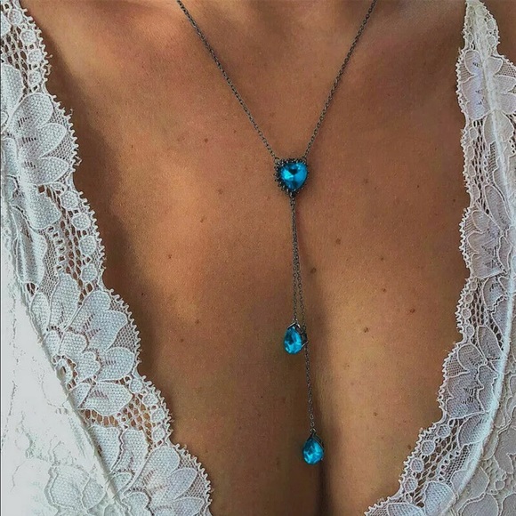 Blue Crystal Heart Necklace - Picture 3 of 3